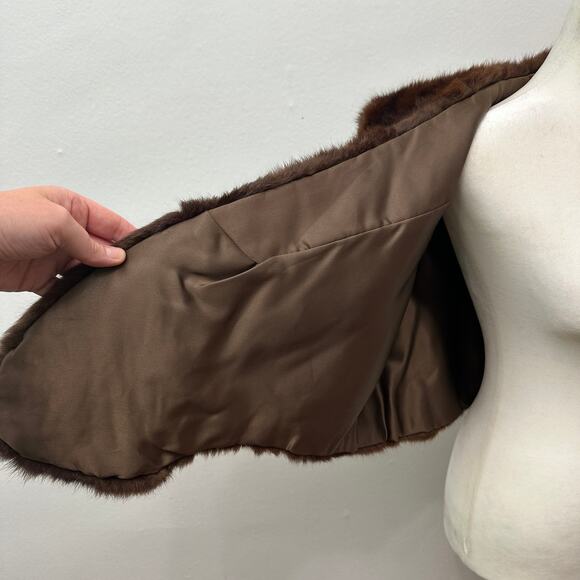 Vintage Brown Mink Fur Stole Capelet Shawl Wrap Union Label Satin Lined - Picture 8 of 16
